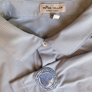 Peter Millar Summer Comfort Striped Golf Polo Blue XL Invitational Patch
